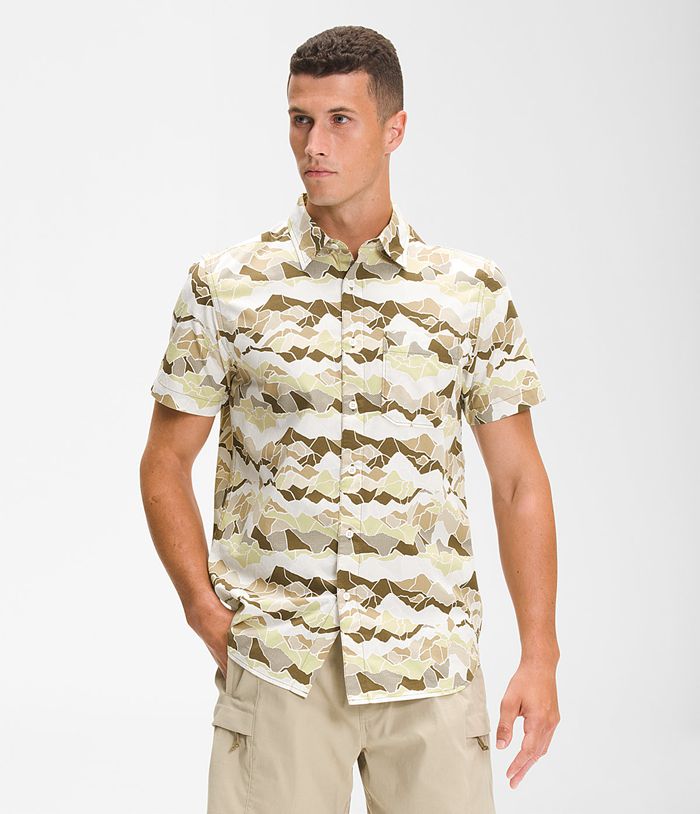 The North Face Shirt Short Sleeve Baytrail Pattern Olive/Camo - Mens - Thailand QIFKP-4815